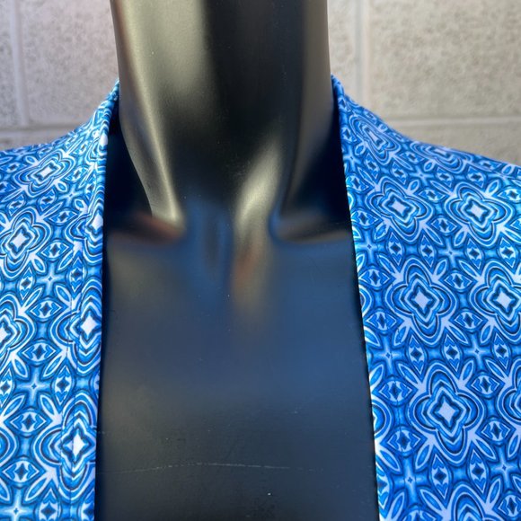 Land's End Long Sleeve Open Front Shrug Cardigan Poncho Blue/White Size M - Picture 5 of 7